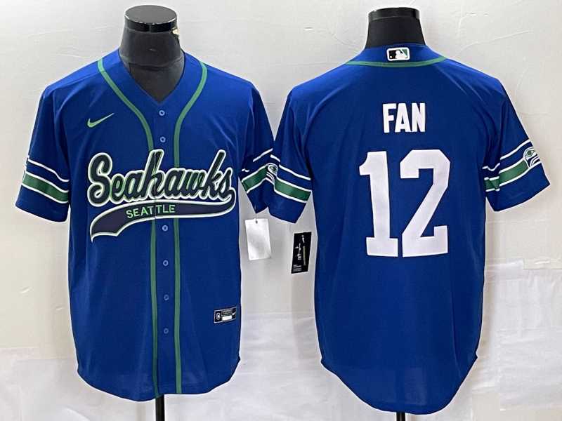 Mens Seattle Seahawks #12 Fan Blue Blue With Patch Cool Base Stitched Baseball Jersey->seattle seahawks->NFL Jersey